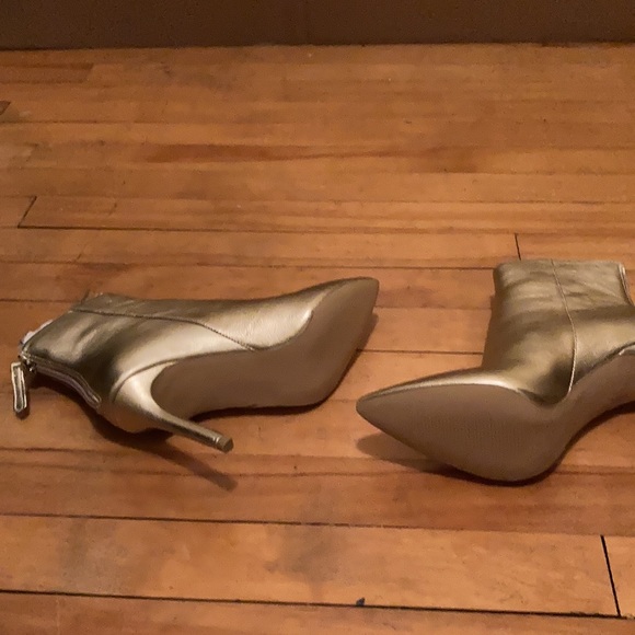 Aqua Pointed Toe Gold Leather Ankle Booties - Picture 9 of 10